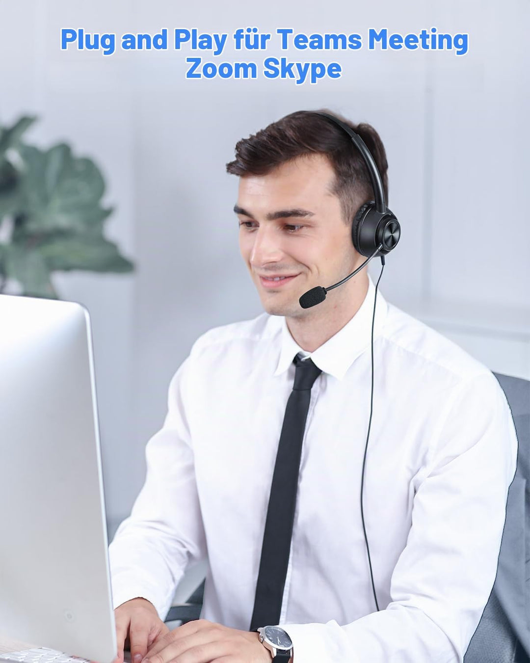 New Bee USB Headset mit Mikrofon, PC Headset mit USB-A &amp; USB-C, Verstellbares Mikrofon für Call Cent