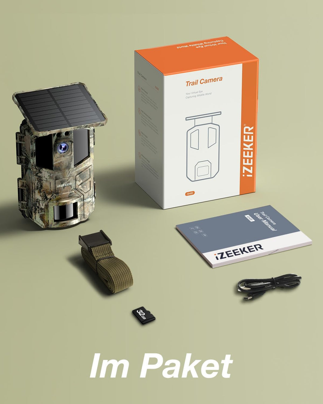 iZEEKER Solar Wildkamera 4K 64MP mit Handyübertragung App, WLAN & Bluetooth Wildtierkamera mit Beweg
