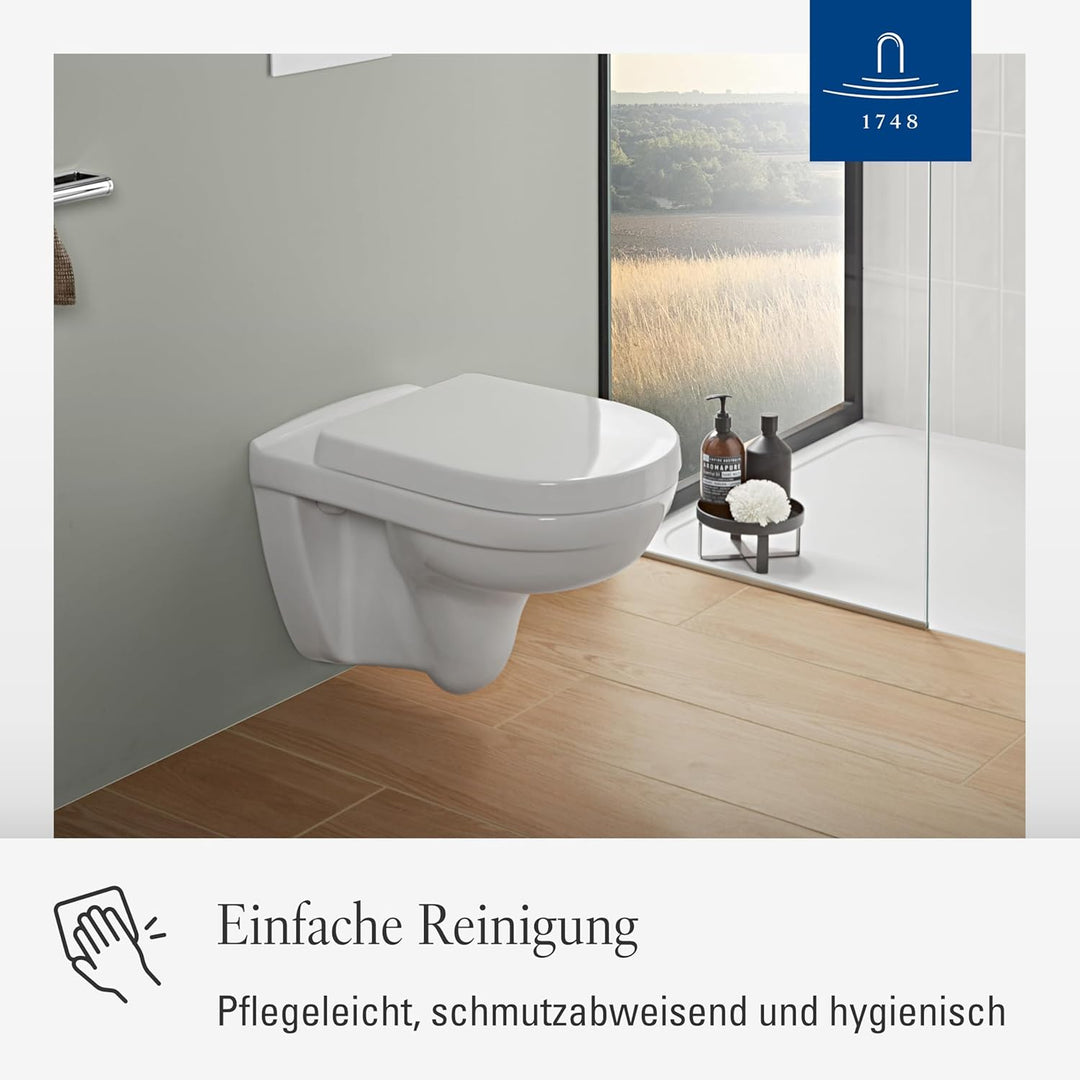 Villeroy & Boch O.novo WC-Sitz, Toilettendeckel mit Scharnieren aus Edelstahl, Toilettensitz aus bru