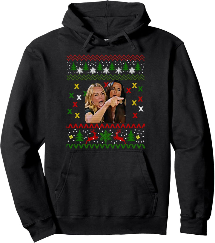 Woman Yelling at a Cat Ugly Christmas Sweater Meme Design Pullover Hoodie