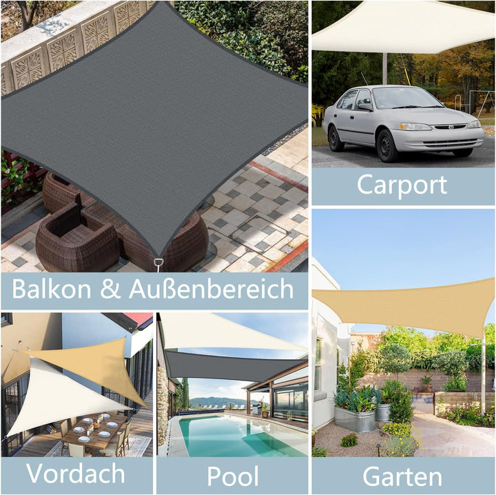 LOVE STORY Sonnensegel 2x4m mit Befestigung Set Rechteckige Creme Sonnenschutz HDPE-Stoff, Atmungsak