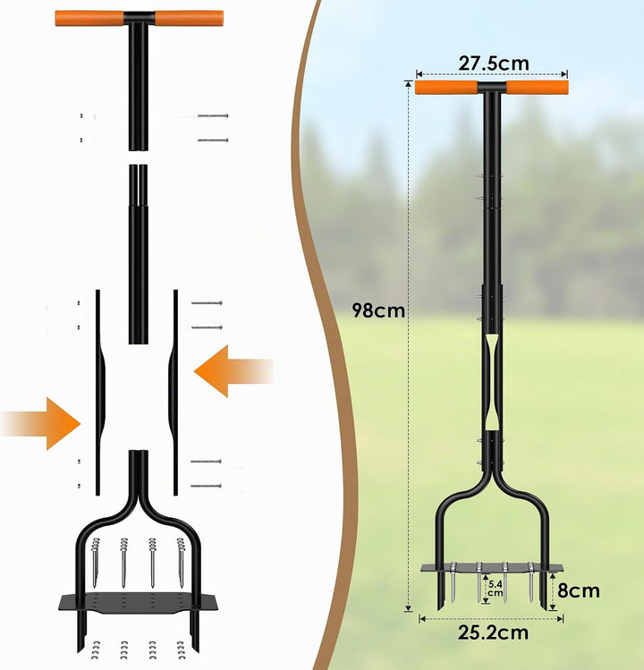 Rasenbelüfter, Aerifizierer für Rasen mit Massiven Stahlnadeln &amp; Hohlnadeln, Rasenlüfter mit Breiter