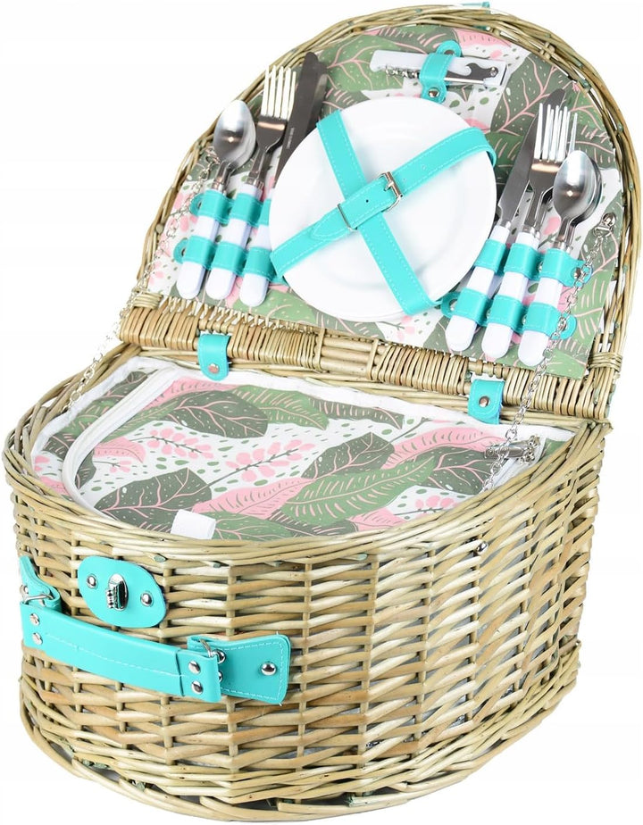 Zolta Picknickkorb Korb mit Deckel - Weidenkorb mit Picknick Geschirr und Thermischer Einsatz - Ther