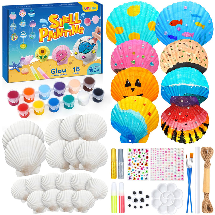 UPDOKIT Muscheln Bemalen Kinder Set, kindergeburtstag basteln, Weihnachten DIY Crafting Malerei Spie