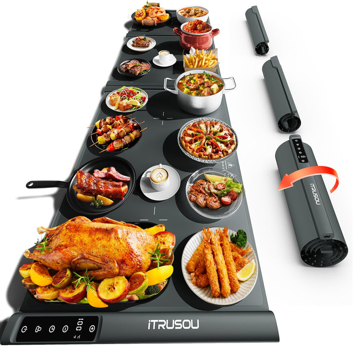 Erweiterbare Speisewärmerplatte 137x40 cm – Warmhalteplatte mit 7 Temperaturstufen, umschaltbar ℃/℉,