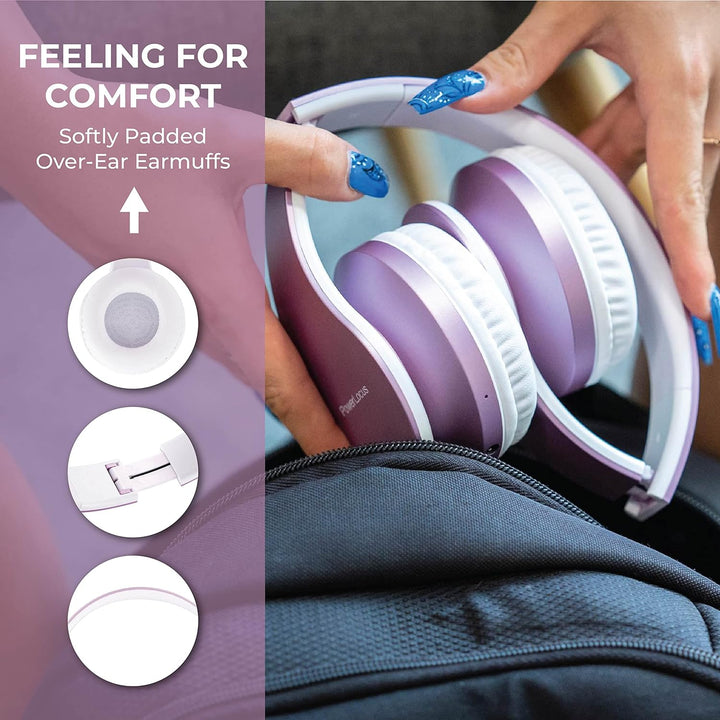 PowerLocus Bluetooth Over Ear Kopfhörer, Kabellose HiFi Stereo, Faltbare Kopfhörer mit Mikrofon, wei