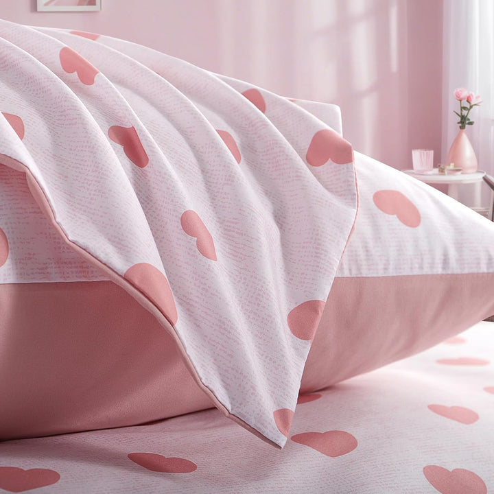 RUIKASI Bettwäsche 155x220 2 teilig Rosa - Bettbezug 155 x 220 Set mit Herzen, Bettwäsche-Sets 155x2