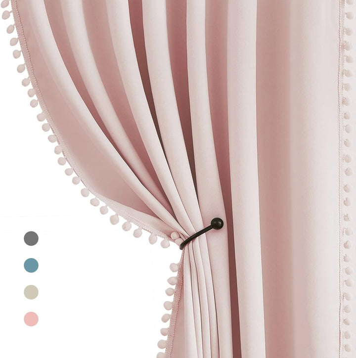 Treatmentex Blickdicht Vorhang mit Pompons Rosa Vorhang mit Ösen Landhausstil Wärmeisoliert Thermovo