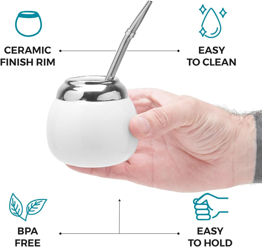 balibetov Keramik Yerba Mate Tee Set (Mate Becher - 200 ml) | Inklusive 1 Bombilla (Strohhalm) für M