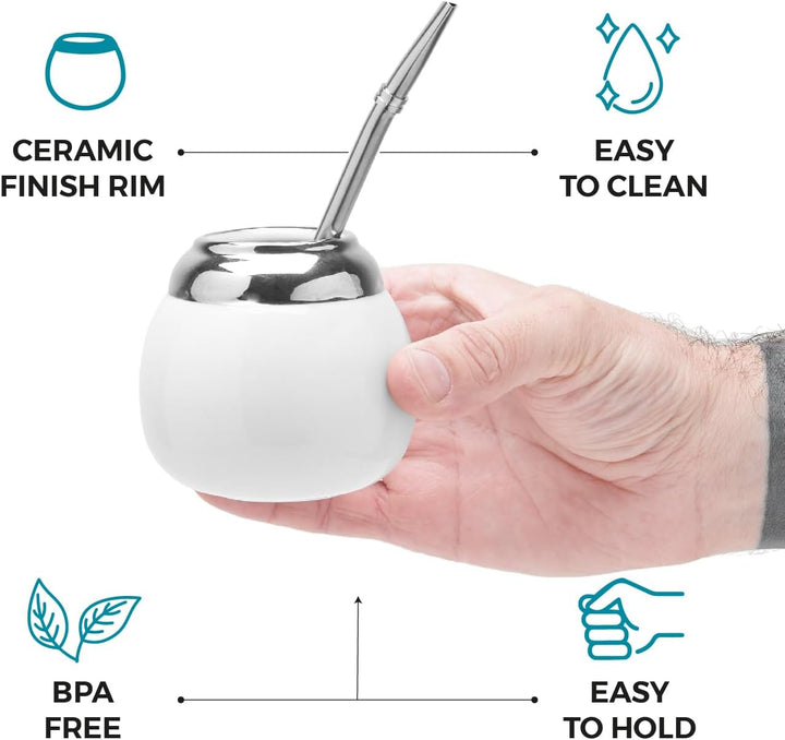 balibetov Keramik Yerba Mate Tee Set (Mate Becher - 200 ml) | Inklusive 1 Bombilla (Strohhalm) für M