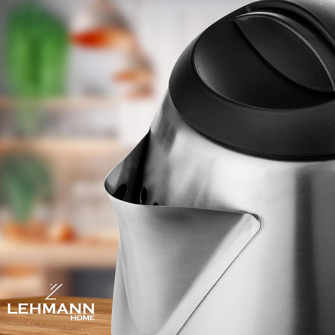 Lehmann LHOEK-2220D Wasserkocher Edelstahl 1,8 L, leistungsstarker elektrischer Wasserkocher 2200W,