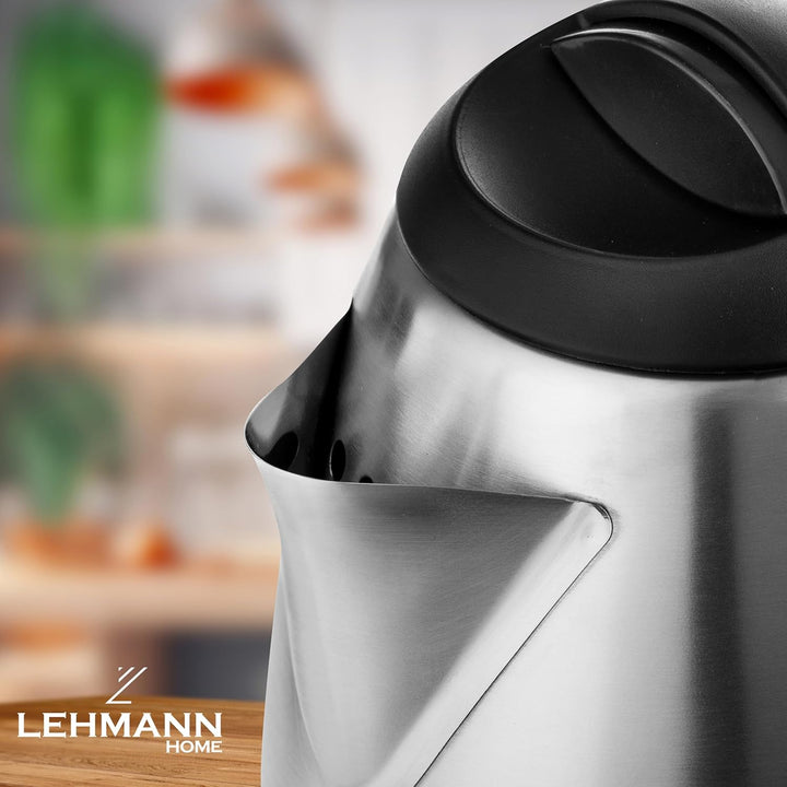 Lehmann LHOEK-2220D Wasserkocher Edelstahl 1,8 L, leistungsstarker elektrischer Wasserkocher 2200W,
