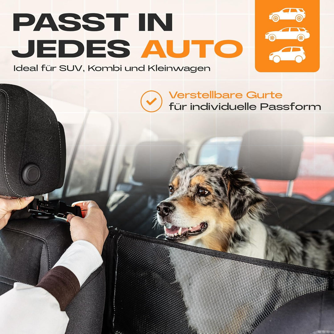 NATURIZ® Hundedecke Auto Rückbank mit Seitenschutz - Hundesitz inkl. Sicherheitsgurt - Hundematte Wa