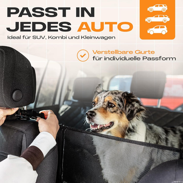 NATURIZ® Hundedecke Auto Rückbank mit Seitenschutz - Hundesitz inkl. Sicherheitsgurt - Hundematte Wa
