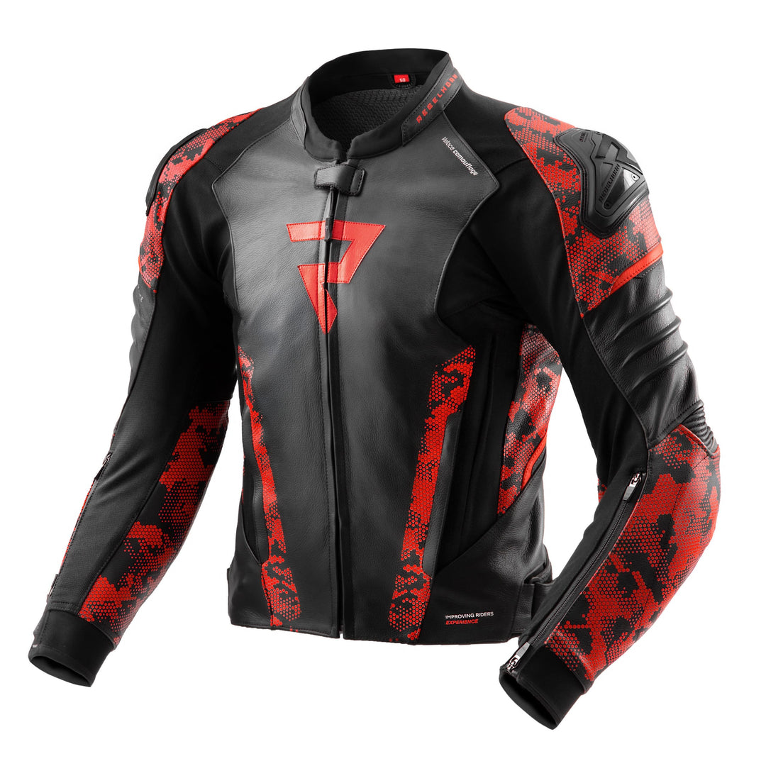 REBELHORN Veloce Motorradjacke Herren | Leder | Ellbogen und Schulterprotektoren Stufe 2 | Schulters
