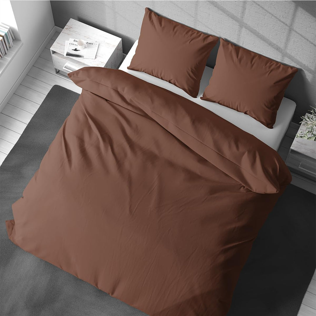 Visaggio Baumwolle Bettwäsche 220x240 cm Einfarbige Bettbezug Garnitur Schlafzimmer Set Braun 240 x