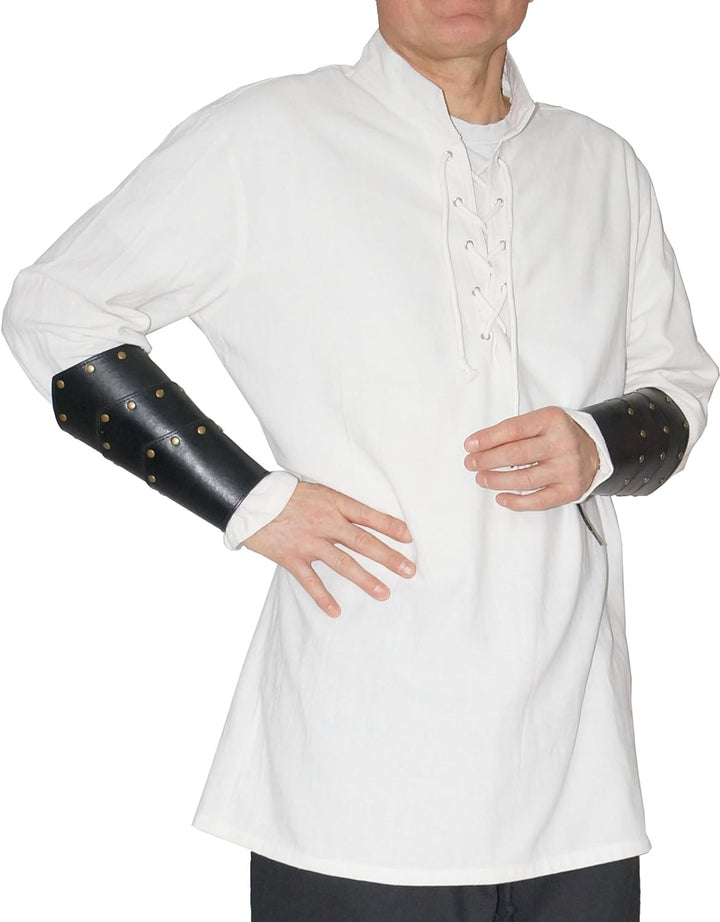 MAYLYNN Mittelalter Hemd Piratenhemd Wikinger Kelte Fischerhemd Yagumir, Gr. L L Weiss, L Weiss