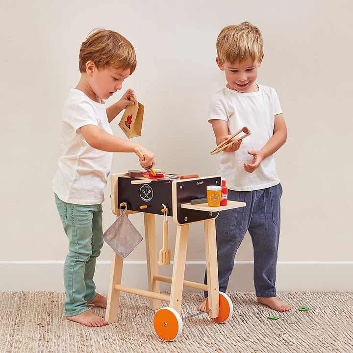 Janod - Grill aus Holz - Rollenspielzeug Küche und Puppengeschirr für Kinder - Inklusive 57 Zubehört
