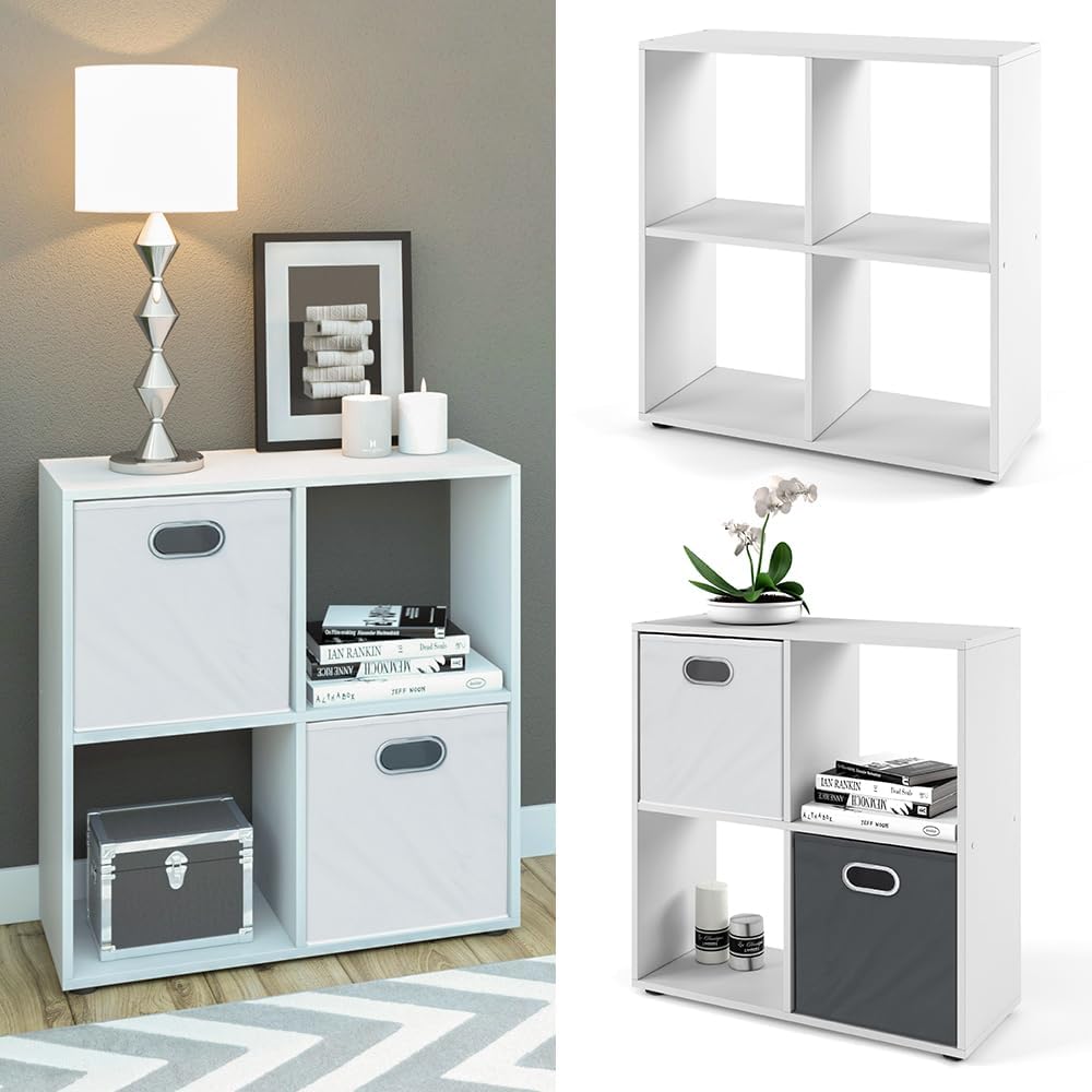 VICCO Bücherregal Tetra 4 Fächer Raumteiler Standregal Aktenregal Aufbewahrung (Weiss) Weiss 72x73x2