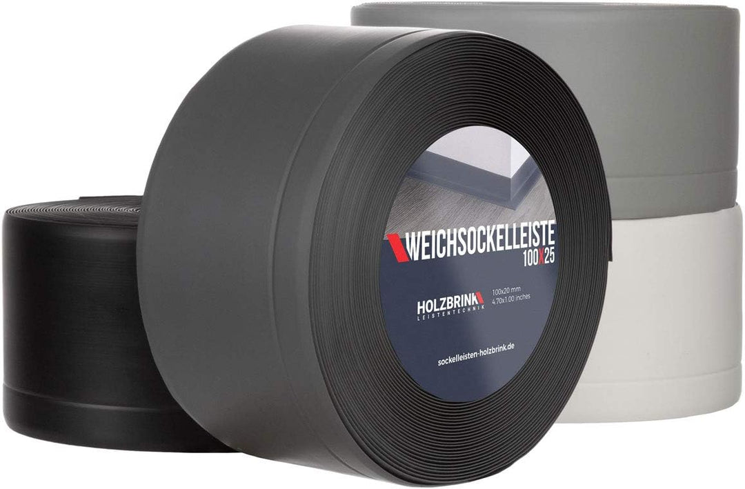 HOLZBRINK Weichsockelleiste Weiss Knickleiste ohne Klebestreifen, Material: PVC, 100x25mm, 5 Meter 5