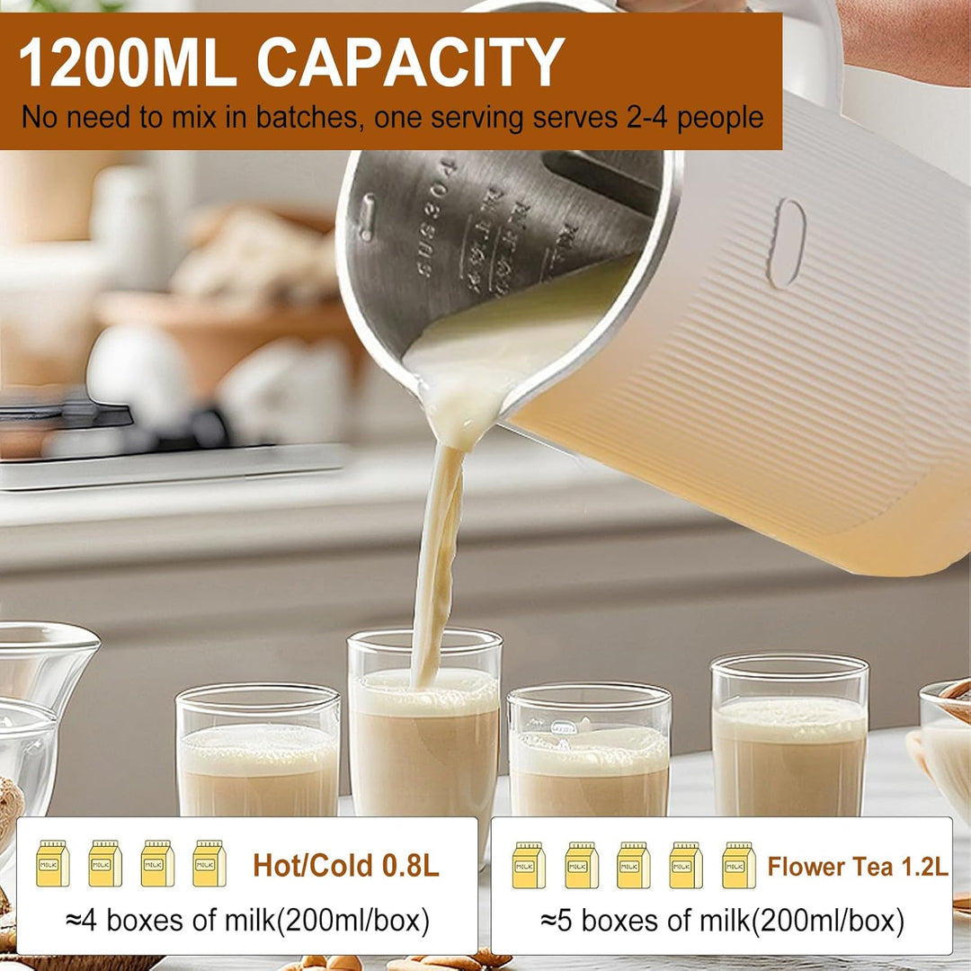 Nussmilchmaschine, 1200ml Pflanzenmilchbereiter mit 48 Klingen, LED Anzeige, 8 Stunden Warmhaltefunk