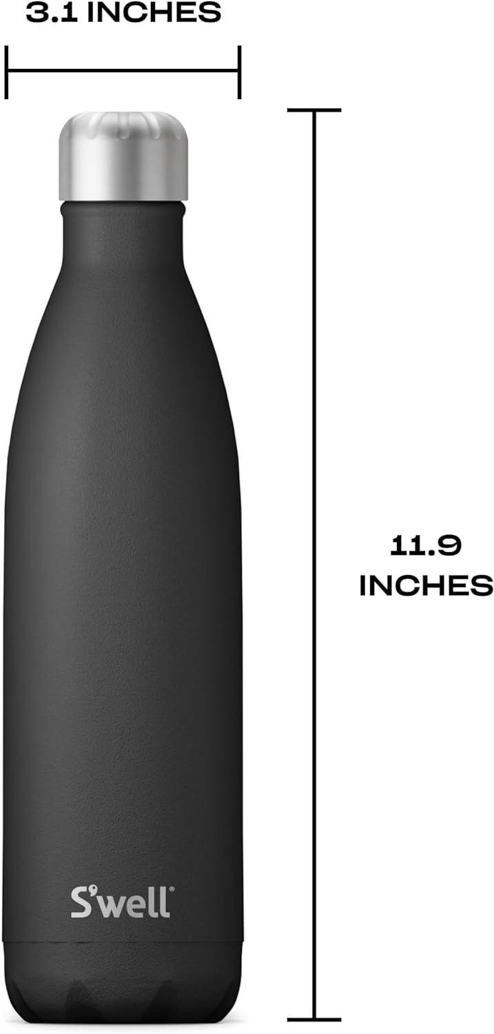 S'well Edelstahl-Wasserflasche, 758 ml, Onyx, dreilagig, vakuumisoliert, hält Getränke 48 Stunden ka