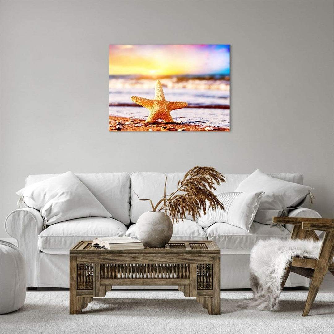 Bilder auf Leinwand Starfish Strand Sand Ozean Leinwandbild 70x50cm Wandbilder Dekoration Wohnzimmer