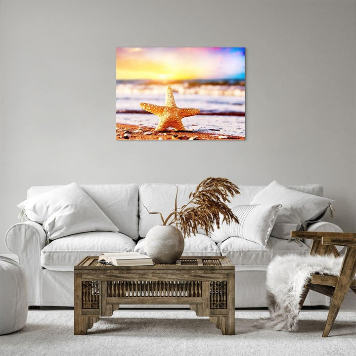 Bilder auf Leinwand Starfish Strand Sand Ozean Leinwandbild 70x50cm Wandbilder Dekoration Wohnzimmer