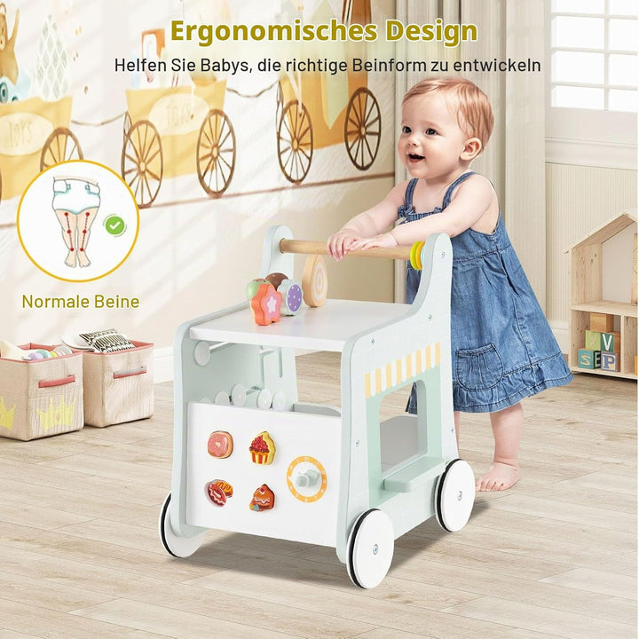 LIFEZEAL Lauflernhilfe Holz, Baby Lauflernwagen mit süssem Zubehör, Montessori Lauflernspielzeug mit