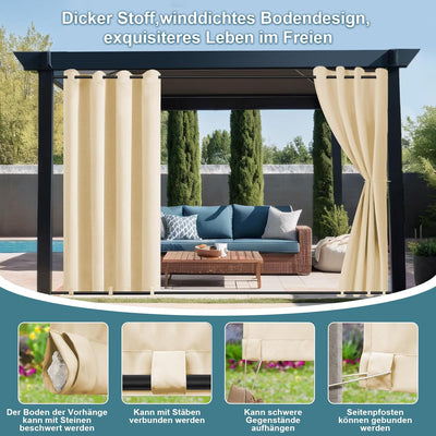 Rosnek Outdoor Vorhang Wetterfest Unten Gewichtet,Outdoorvorhänge mit Ösen 274x132cm Outdoor Vorhäng