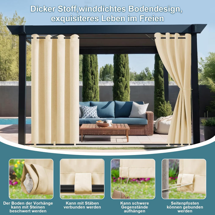 Rosnek 2 Stück Outdoor Vorhang Wetterfest Unten Gewichtet, Outdoorvorhänge mit Ösen 213x132cm Outdoo