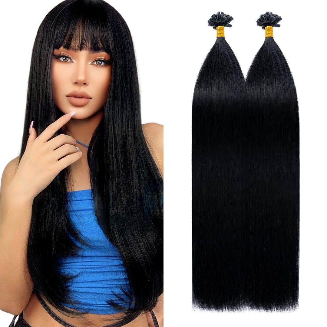 50cm Bonding Extensions Echthaar 1g Haarteile Echthaar 01# Rabenschwarz Keratin U-Tip Haarverlängeru
