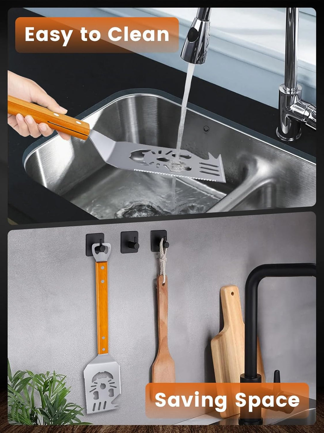 Landrip Grillspachtel für Barbecue, 8 in 1 Grillbesteck mit Holzgriff, Edelstahl，Multifunktionales G