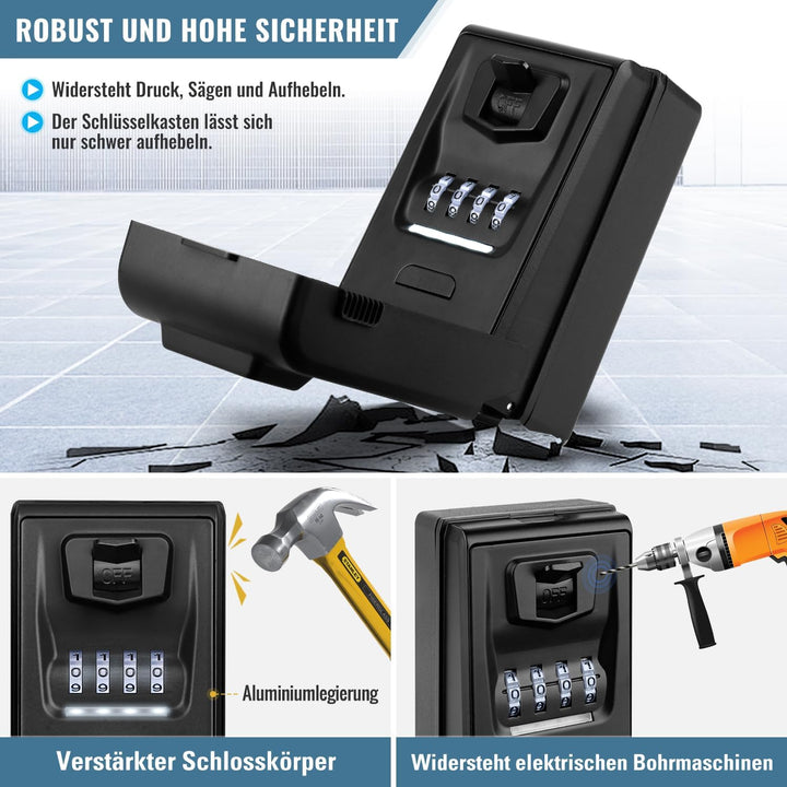 Schlüsseltresor mit Beleuchteten Zahlencode Aussen Schlüsselsafe Wasserdicht Robust Schlüsselbox Gro