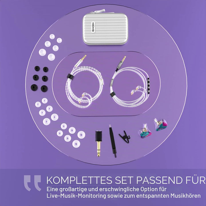 BASN MMCX Dreifach-Treiber In-Ear-Monitore mit satten Bässen, HiFi-Stereo-IEM-Kopfhörer mit verbesse