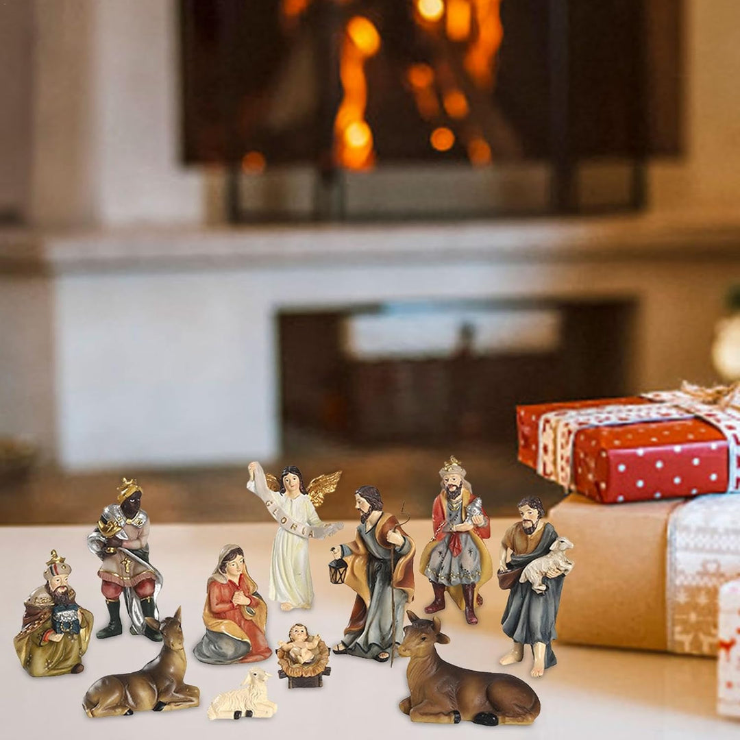 Qikam Krippenset mit 11 Figuren, Weihnachtskrippe handgefertigtes Weihnachtskrippenset Weihnachtskri