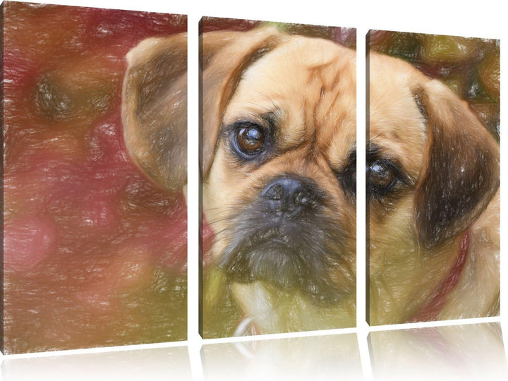 Pixxprint Mops Welpe als Leinwandbild 3 teilig/Grösse: 3 Teilig (120x80) / Wandbild/Kunstdruck/ferti