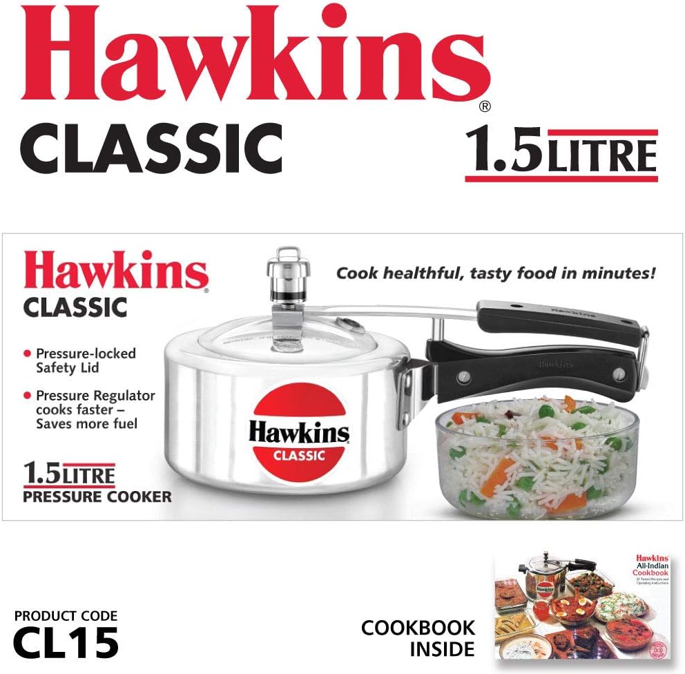HAWKINS Classic CL15 Schnellkochtopf aus Aluminium, 1,5 l, klein, silberfarben 1.5-Liter Silver, 1.5