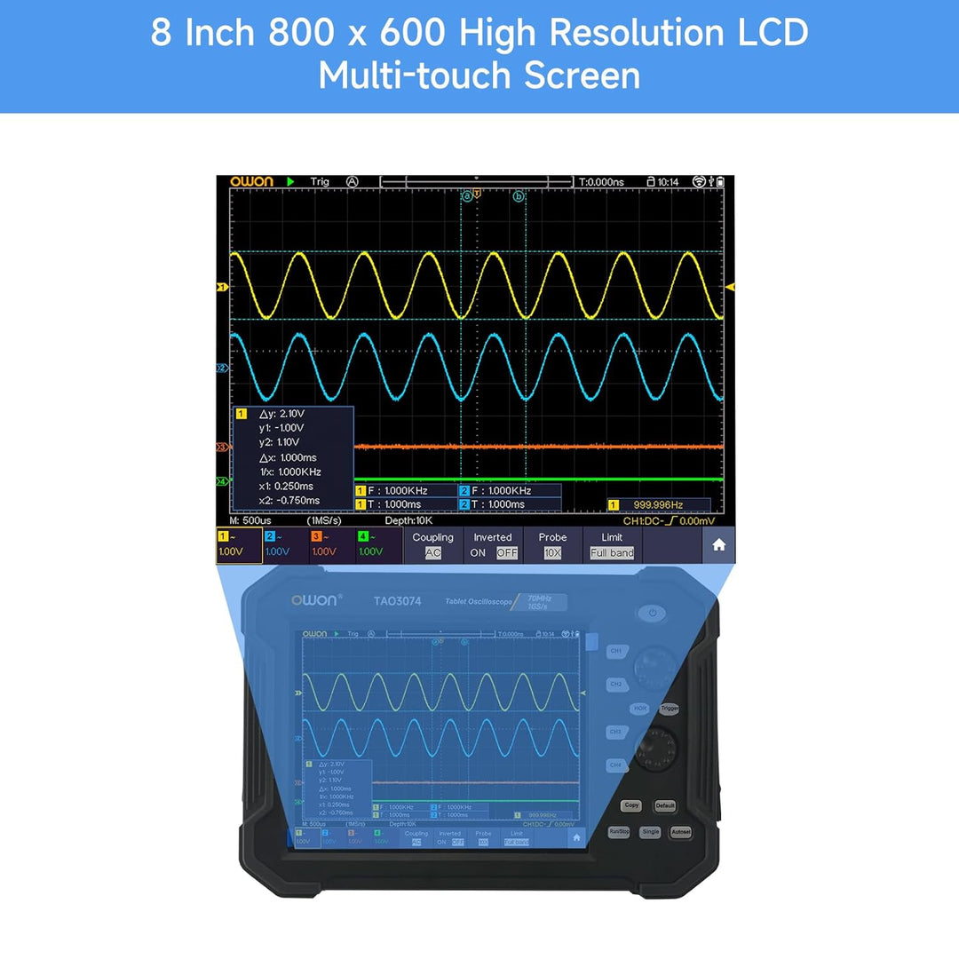 OWON Handheld-Digitaloszilloskop TAO3074, 4-Kanal-Oszilloskop mit 70 MHz Bandbreite und 1 GS/s Abtas