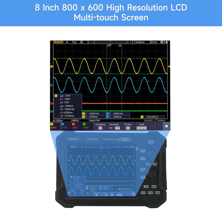 OWON Handheld-Digitaloszilloskop TAO3074, 4-Kanal-Oszilloskop mit 70 MHz Bandbreite und 1 GS/s Abtas