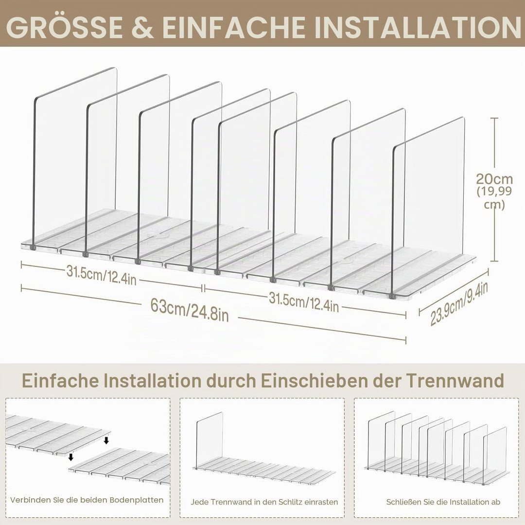 DoubleCare 8 Stück Regaltrenner, Verstellbare Taschenteiler, Transparente Acryl Regalteiler, Durchsi
