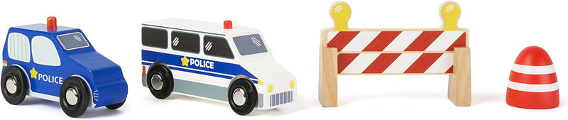 small foot 10804 World Polizei-Set aus Holz, inkl. Zwei Polizeiautos und Pylonen sowie Strassensperr