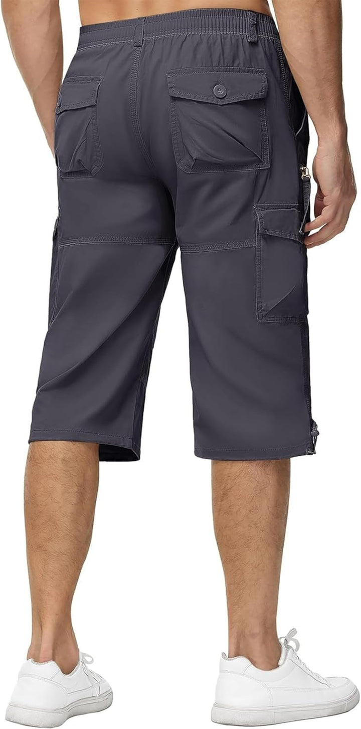 KEFITEVD 3/4 Hose Herren Cargo Shorts Männer Bermuda Shorts Multi Taschen Sommer Kurze Hose Baumwoll