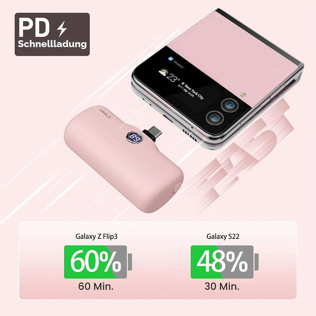 iWALK Powerbank 4800mAh,USB-C Ausgabe &amp; Eingabe, Tragbares Ladegerät, Petit Externer Akku Kompatibel