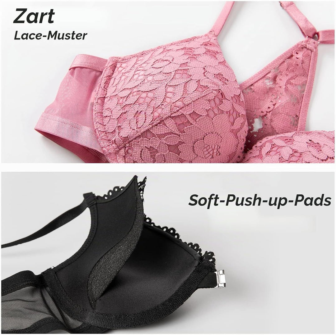 DOBREVA Damen Vorderverschluss BH mit Bügel Push Up Spitzen Neckholder BHS Racerback Tiefer Ausschni