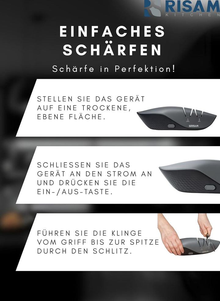 Messerschärfer elektrisch – 2-Stufen Schleifsystem – Messer schärfen für Küchenmesser & Keramikmesse