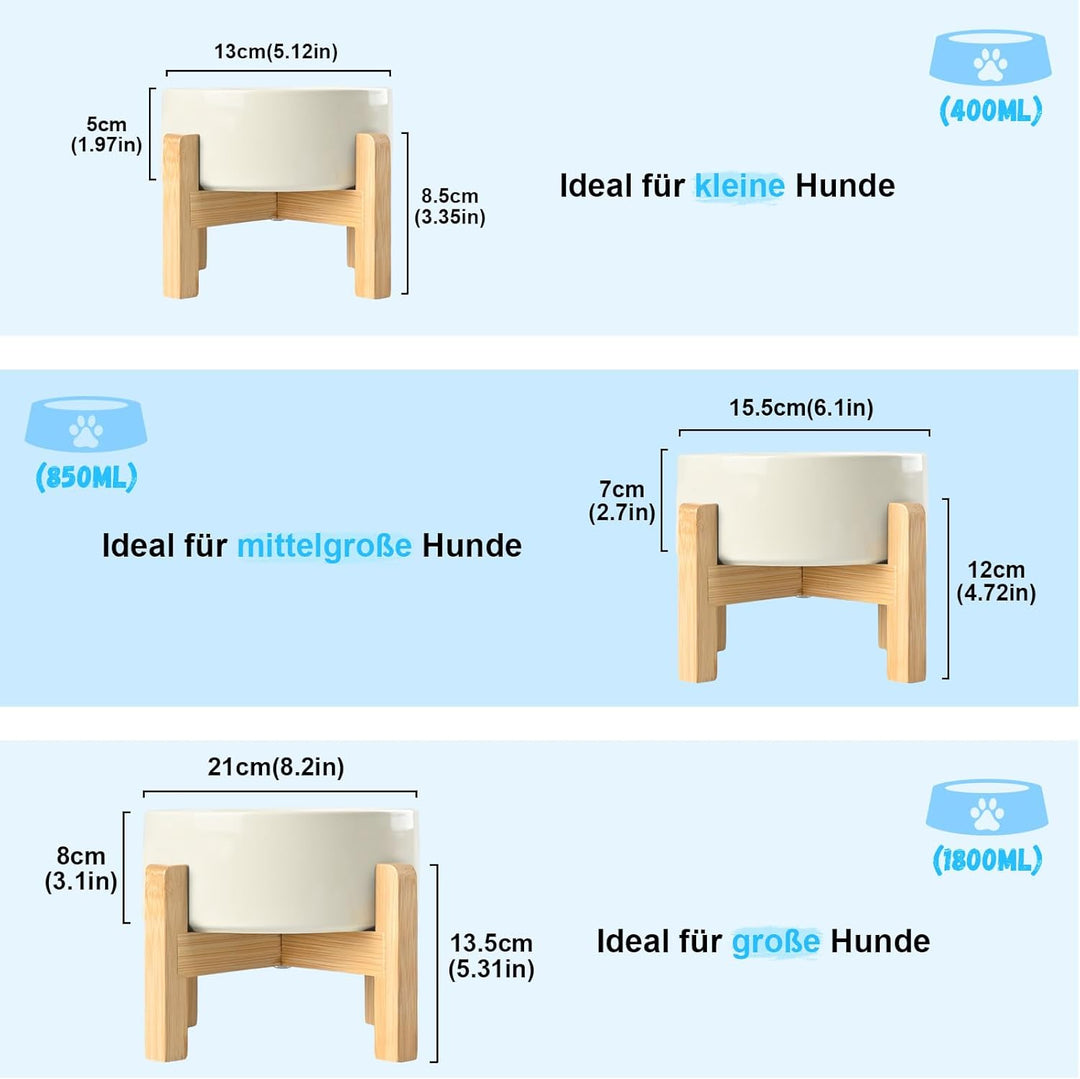 SPUNKYJUNKY Hundenapf Keramik Erhöhter Futternapf Set mit Bambus Ständer für Katzen und Hunde (400ml