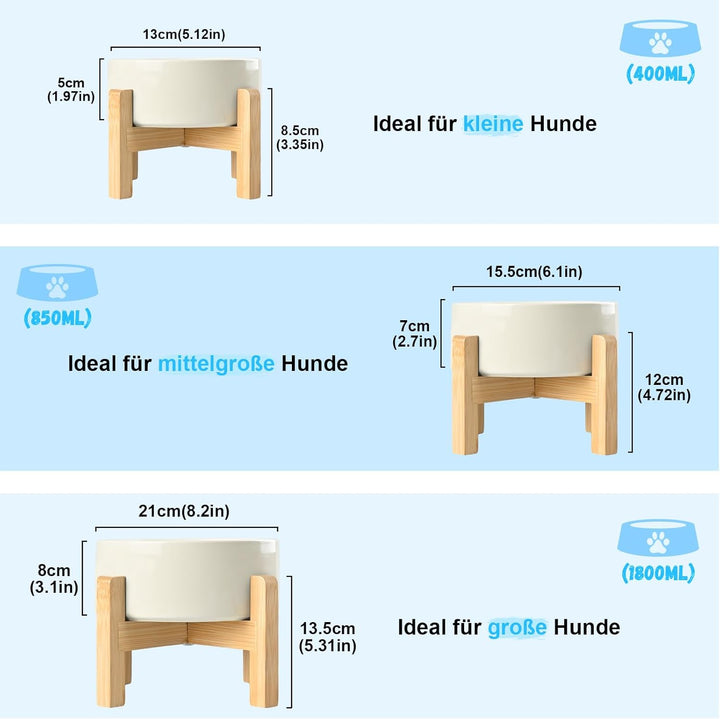 SPUNKYJUNKY Hundenapf Keramik Erhöhter Futternapf Set mit Bambus Ständer für Katzen und Hunde (400ml