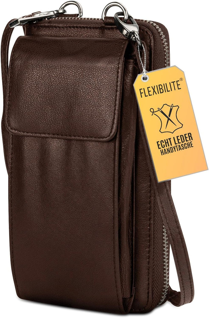 FLEXIBILITE® Handytasche zum Umhängen Braun aus echtem Leder I EXTRA leicht 220 g mit RFID I Handy P