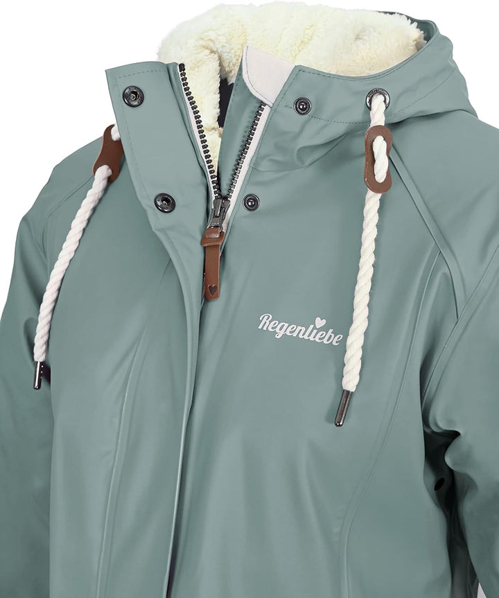 Regenliebe Damen Regenmantel wasserdicht Friesennerz mit Teddyfleece gefüttert 36 hellblau, 36 hellb